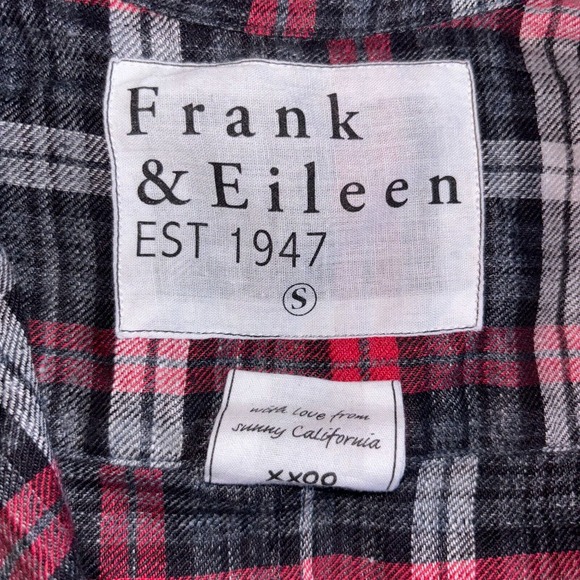 Frank & Eileen Women's Small Barry Red Gray Plaid 100% linen Button Down Blouse - Picture 7 of 11